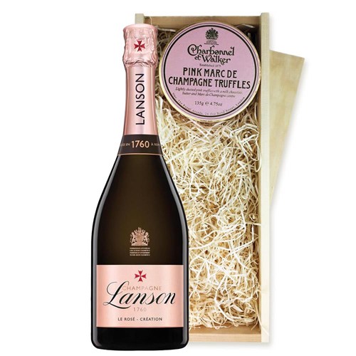 Lanson Le Rose Creation Champagne 75cl And Pink Marc de Charbonnel Chocolates Box